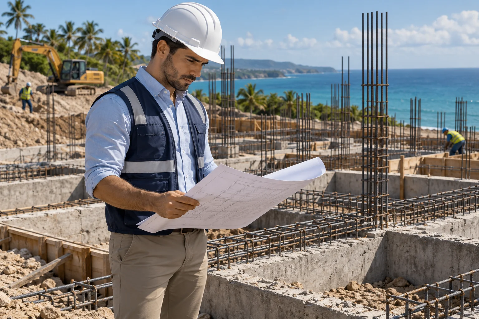 Ingeniero revisando una obra en construcción.