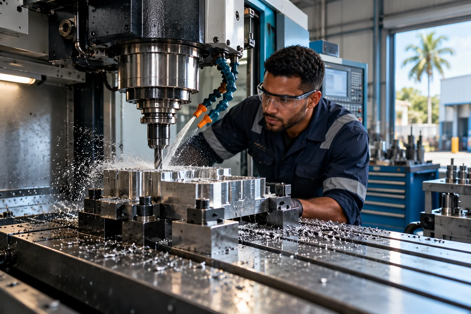 Maquinaria industrial en un taller.